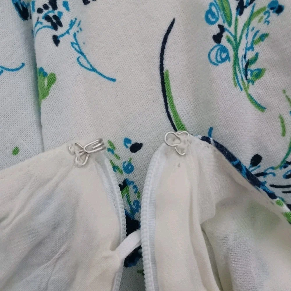 Free People Women Blue Floral One‎ Shoulder Tiered Mini Dress White Size S SP